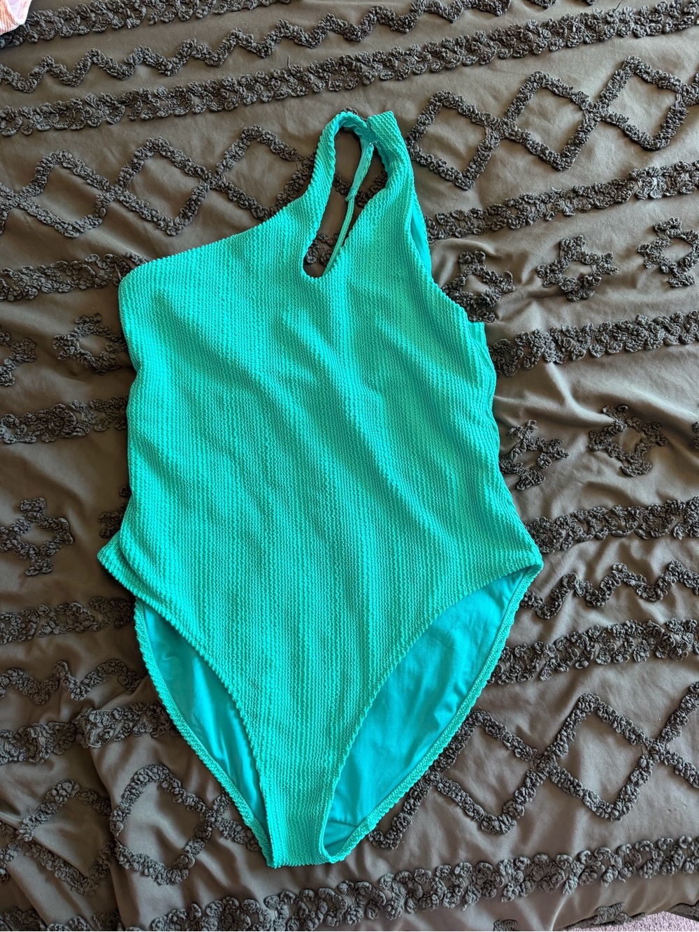 Green One-Shoulder Textured Swimsuit